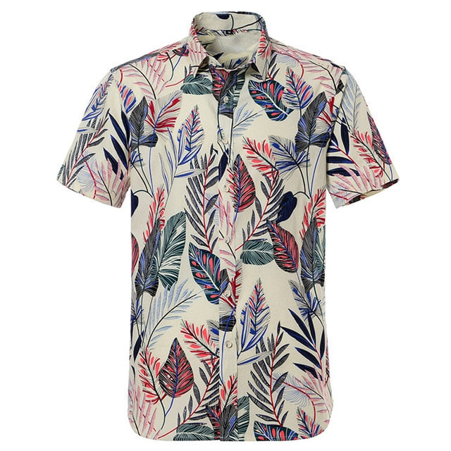 Mens Short sleeved Cotton Hawaiian Print Shirt