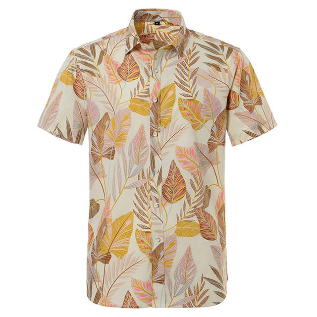 Mens Short sleeved Cotton Hawaiian Print Shirt
