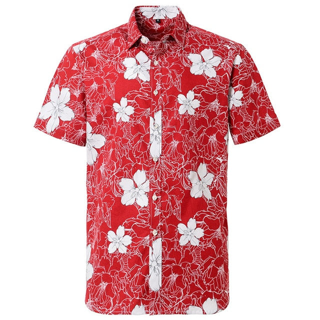 Mens Short sleeved Cotton Hawaiian Print Shirt