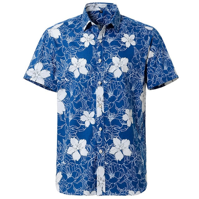Mens Short sleeved Cotton Hawaiian Print Shirt