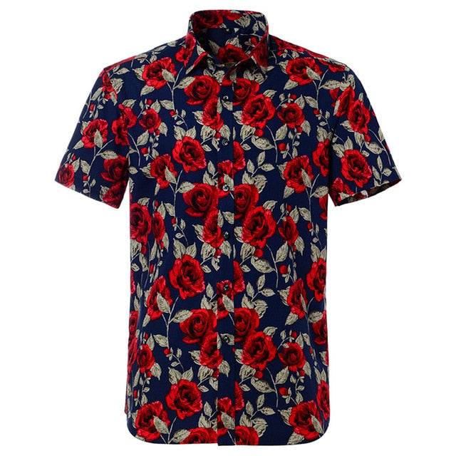 Mens Short sleeved Cotton Hawaiian Print Shirt