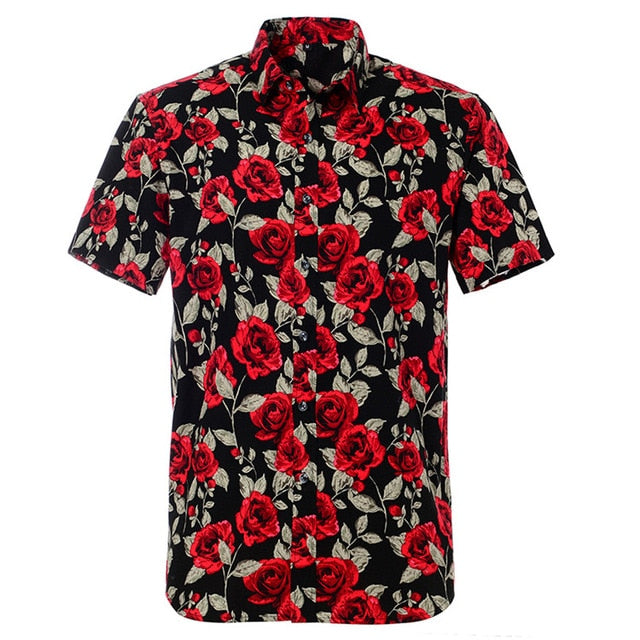 Mens Short sleeved Cotton Hawaiian Print Shirt