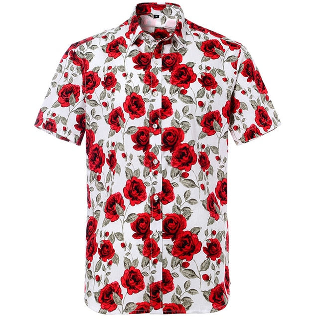 Mens Short sleeved Cotton Hawaiian Print Shirt