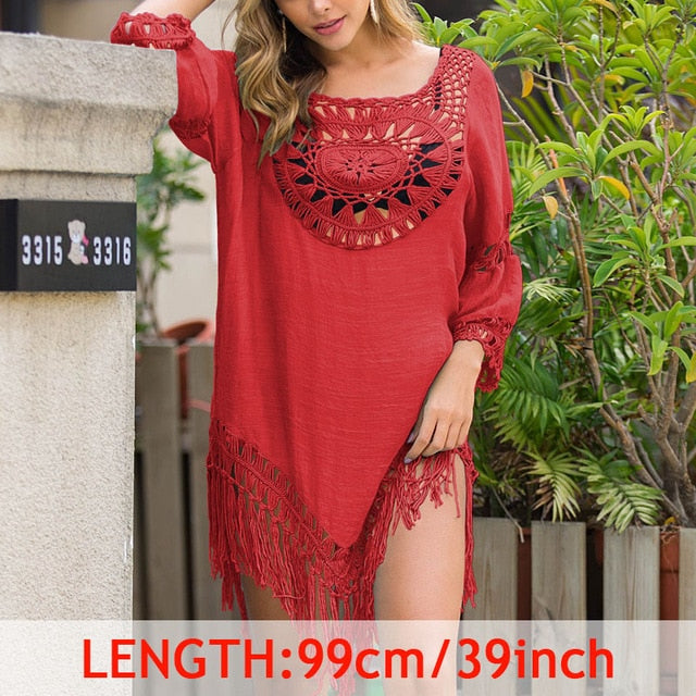 Tassel Cover Up Tunic with Crochet Accents