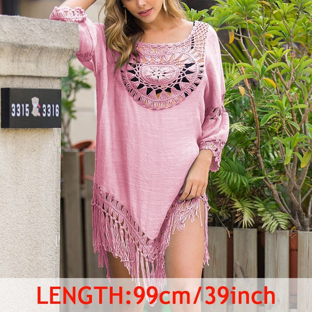 Tassel Cover Up Tunic with Crochet Accents