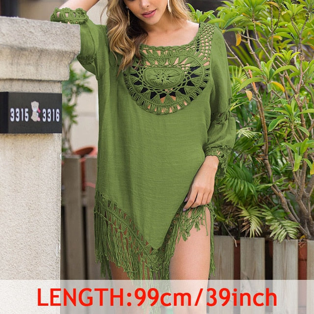 Tassel Cover Up Tunic with Crochet Accents