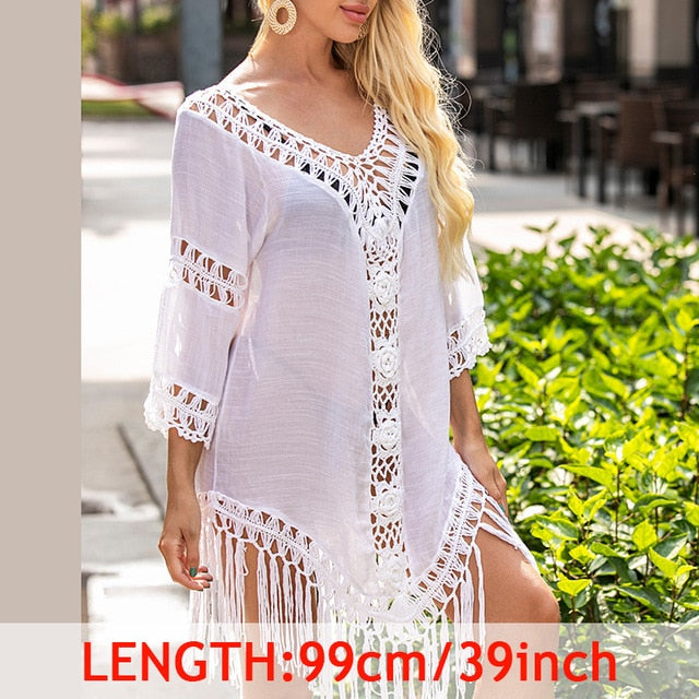Tassel Cover Up Tunic with Crochet Accents