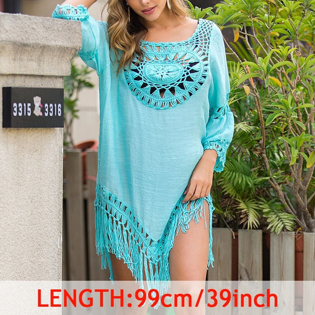 Tassel Cover Up Tunic with Crochet Accents