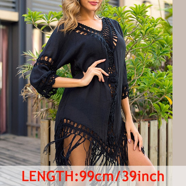 Tassel Cover Up Tunic with Crochet Accents