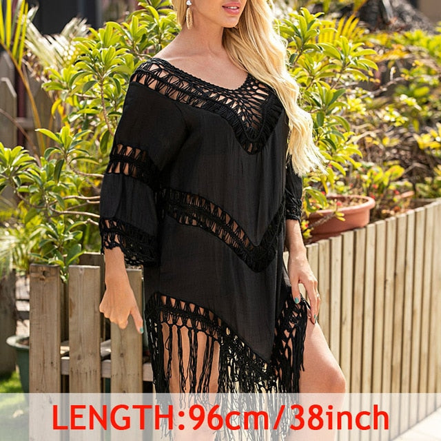Tassel Cover Up Tunic with Crochet Accents