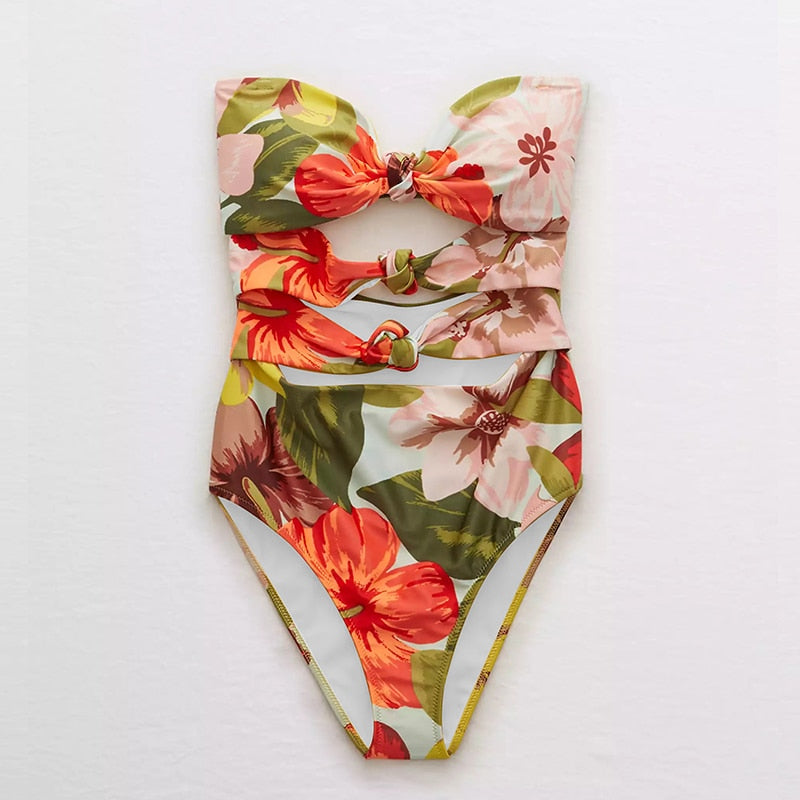 Floral Cut-Out Swimsuit with Matching Cover-Up | Tropical Beach Set | UStico