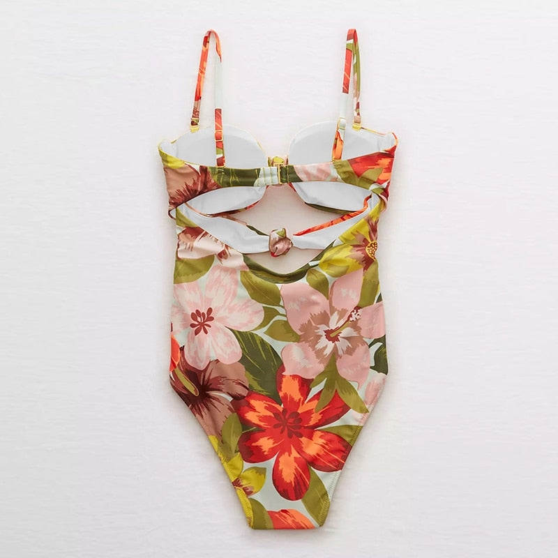 Floral Cut-Out Swimsuit with Matching Cover-Up | Tropical Beach Set | UStico