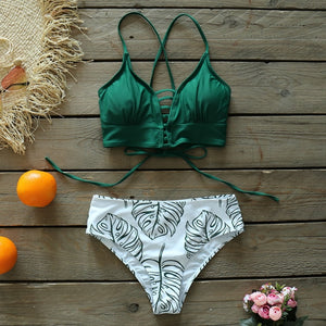 Lace Up Bikini Top with Mid-rise Bottom
