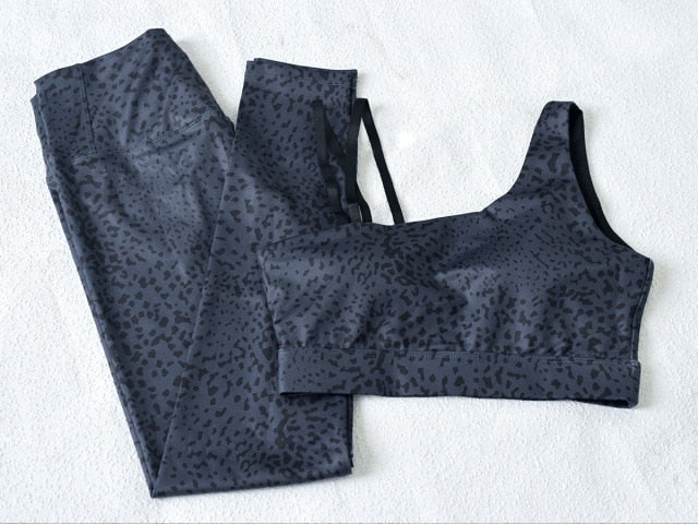 Leopard Yoga Sets High Waist Fitness Pants and Workout Bra