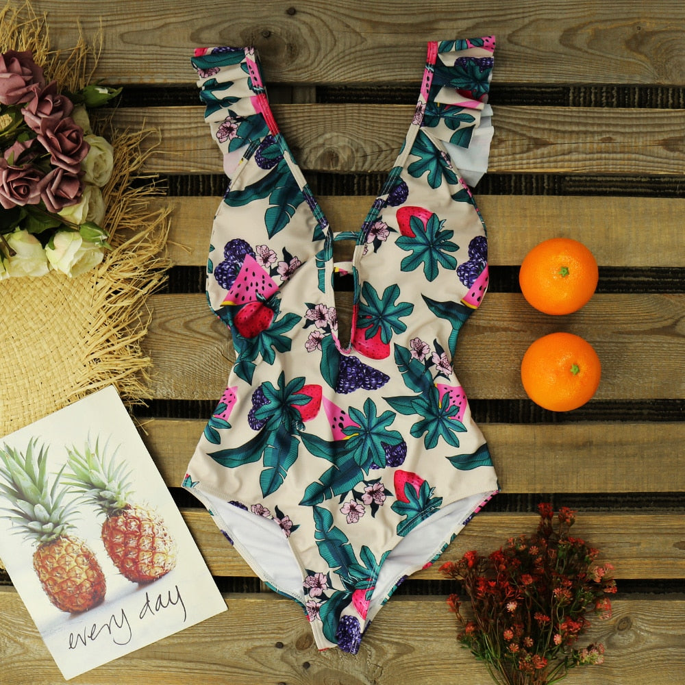 Floral One Piece  Backless Bathing Suit