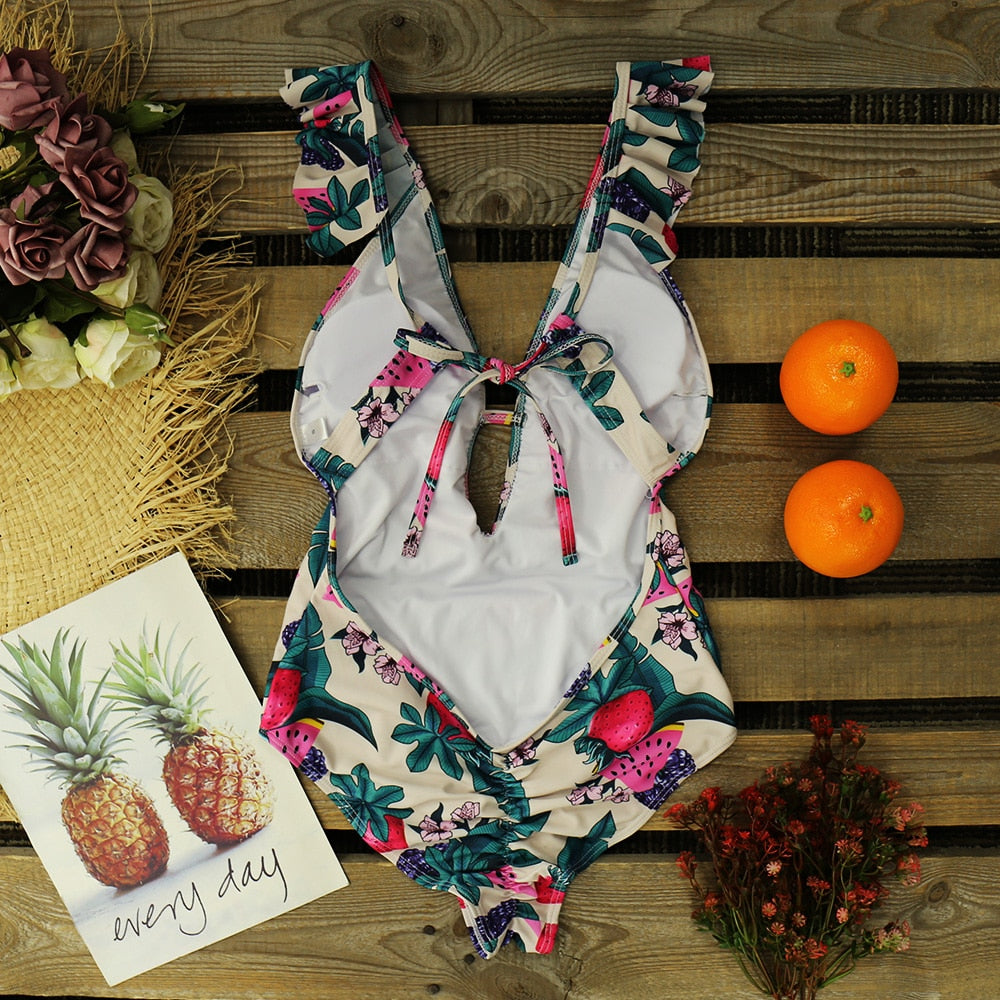 Floral One Piece  Backless Bathing Suit