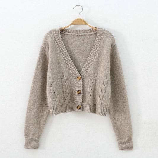 Short High Waist Single-breasted Knit Cardigan
