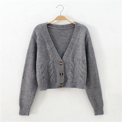 Short High Waist Single-breasted Knit Cardigan
