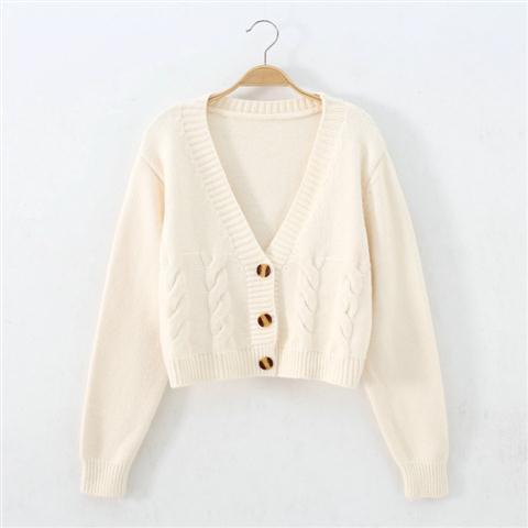 Short High Waist Single-breasted Knit Cardigan