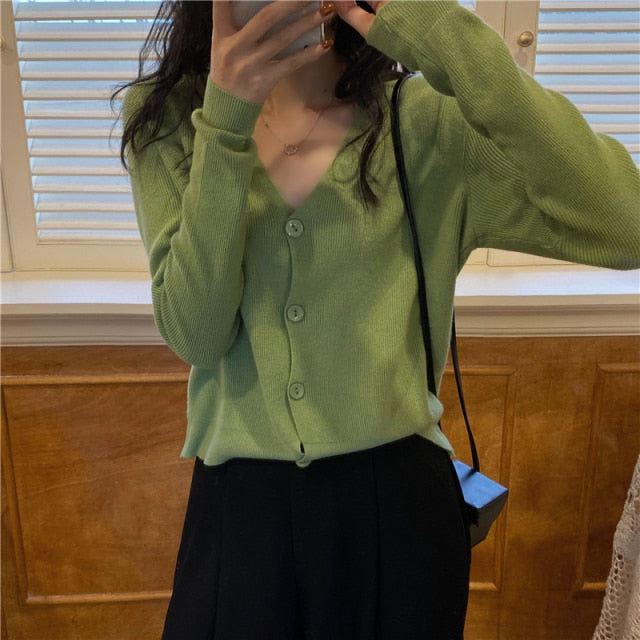 Knitted Wide V Neck Cardigan