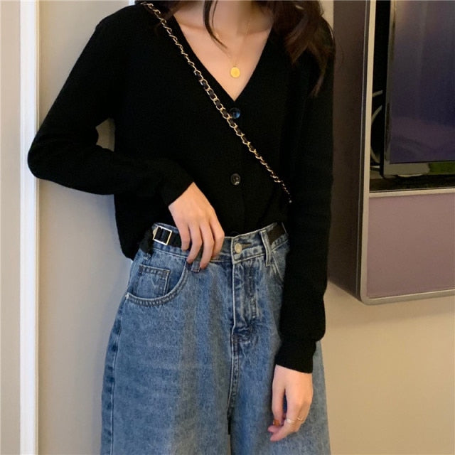 Knitted Wide V Neck Cardigan