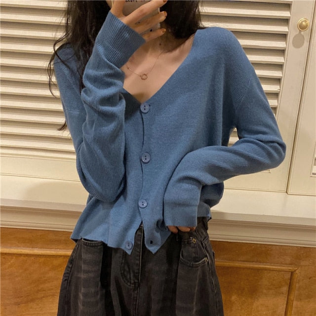 Knitted Wide V Neck Cardigan