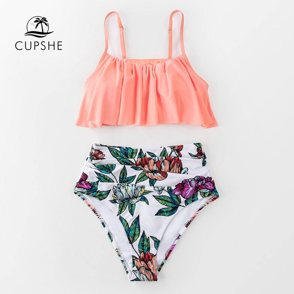 Ruffled Tank Top High-waist Bikini Set