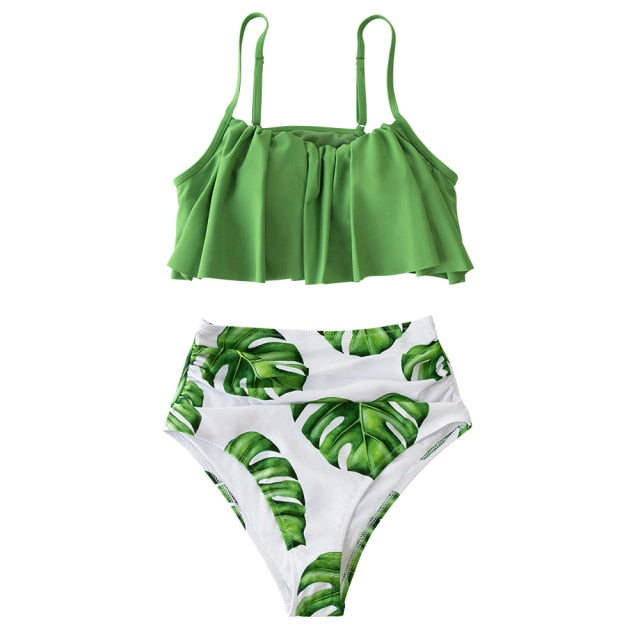 Ruffled Tank Top High-waist Bikini Set