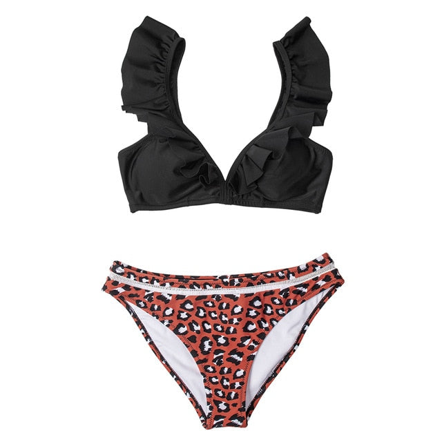 Ruffle Bikini Sets With Floral Bottom