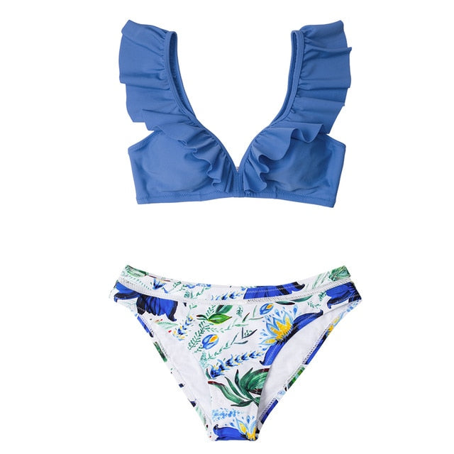 Ruffle Bikini Sets With Floral Bottom
