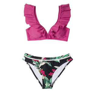 Ruffle Bikini Sets With Floral Bottom