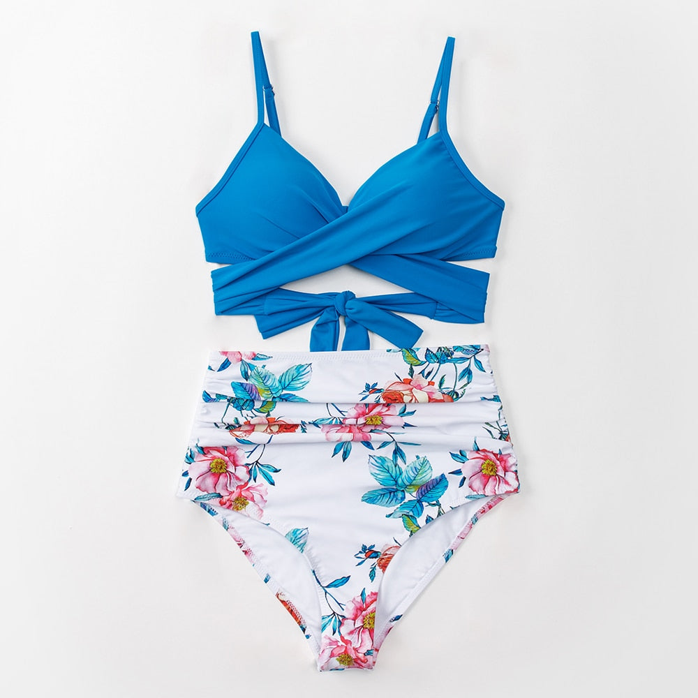 Push Up High-Waist Bikini Set – Printed Two-Piece Swimsuit for Women