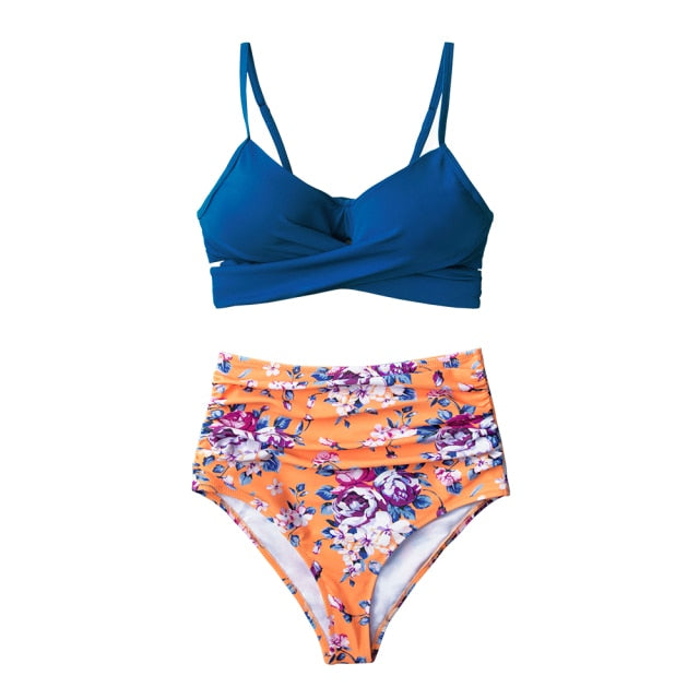 Push Up High-Waist Bikini Set – Printed Two-Piece Swimsuit for Women