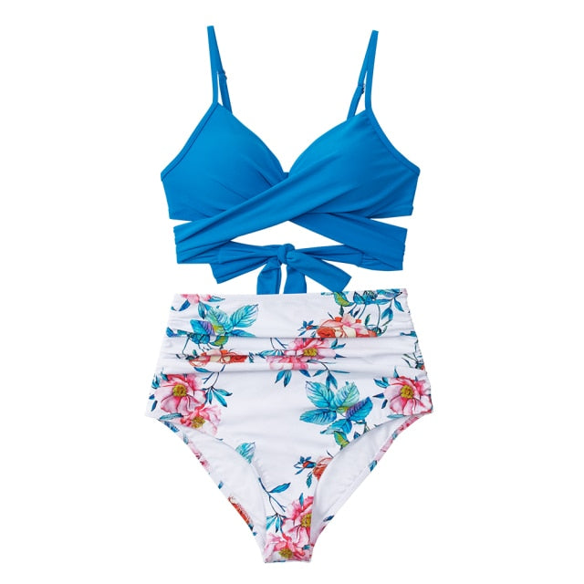 Push Up High-Waist Bikini Set – Printed Two-Piece Swimsuit for Women