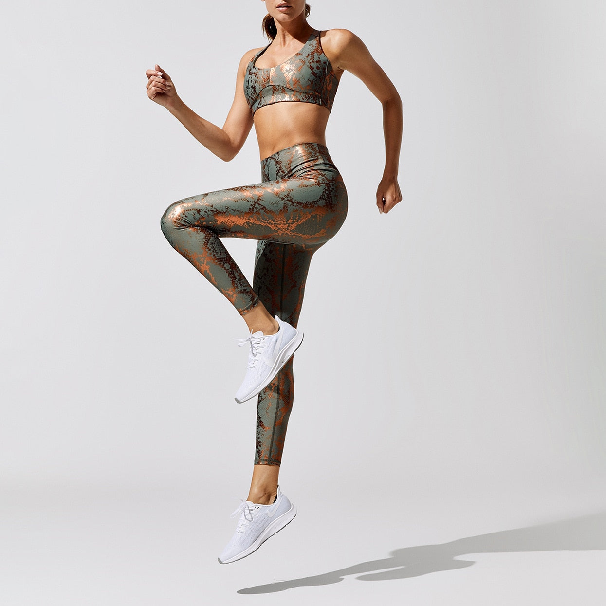 Metallic Snakeskin 2-Piece Set | High-Waist Leggings & Sports Bra | UStico