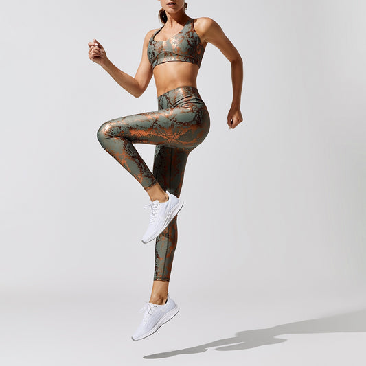 Metallic Snakeskin 2-Piece Set | High-Waist Leggings & Sports Bra | UStico