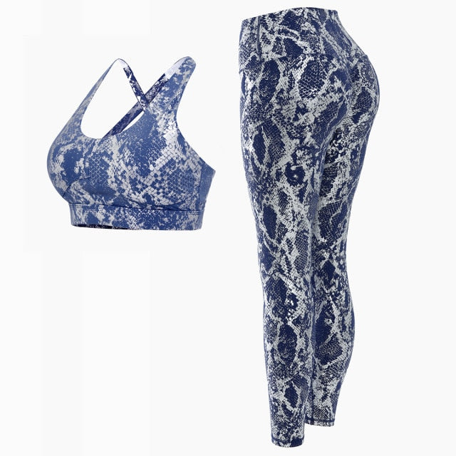 Metallic Snakeskin 2-Piece Set | High-Waist Leggings & Sports Bra | UStico
