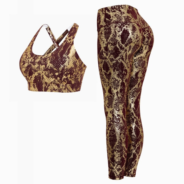 Metallic Snakeskin 2-Piece Set | High-Waist Leggings & Sports Bra | UStico