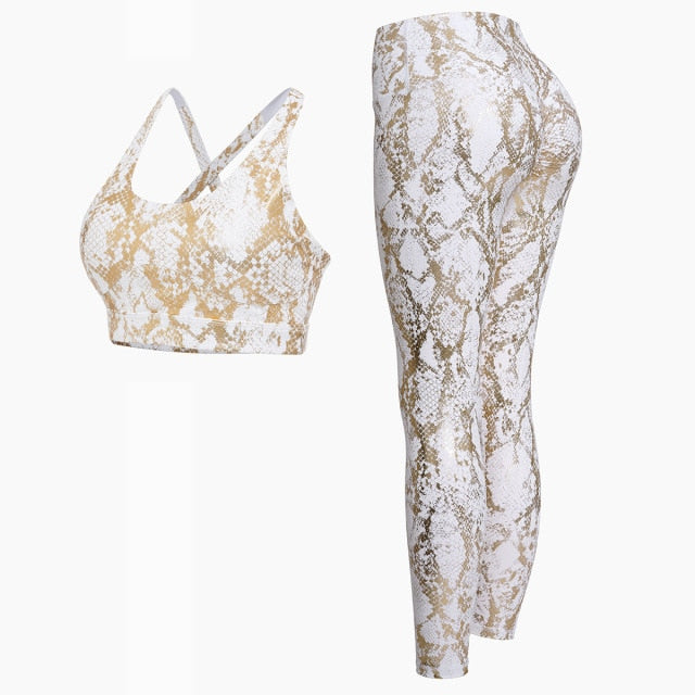 Metallic Snakeskin 2-Piece Set | High-Waist Leggings & Sports Bra | UStico
