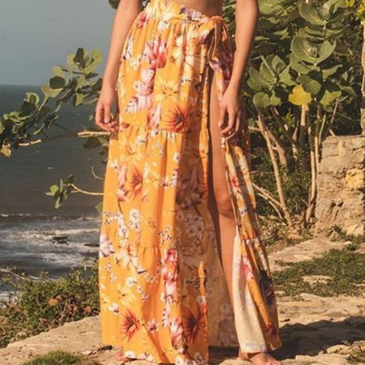Mustard/Floral Bikini and Matching Cover-up Sarong
