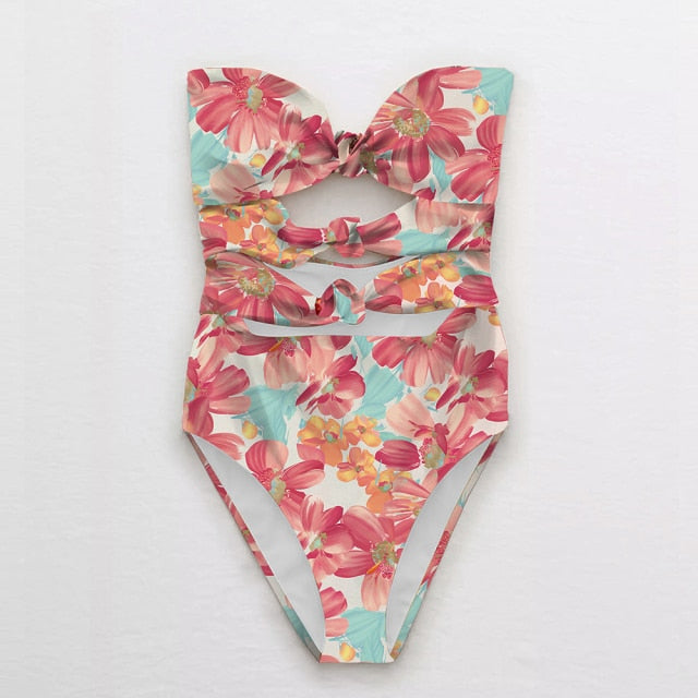 Floral Cut-Out Swimsuit with Matching Cover-Up | Tropical Beach Set | UStico