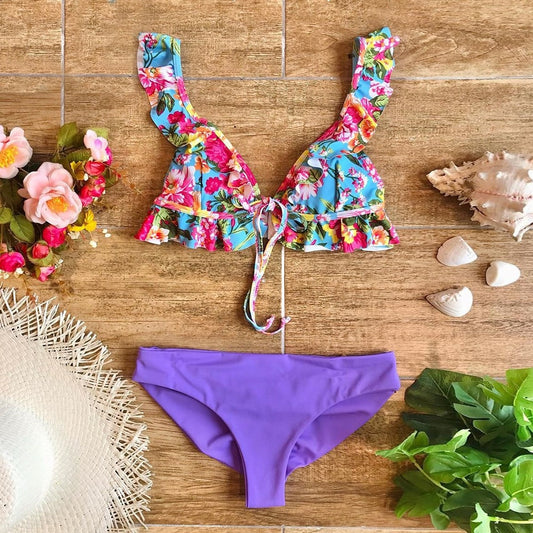 Low Waist Bikini Set with Ruffle Triangle Top