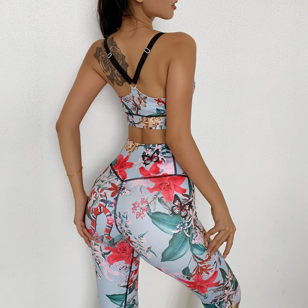 Floral Print Yoga Set with High Waist Leggings