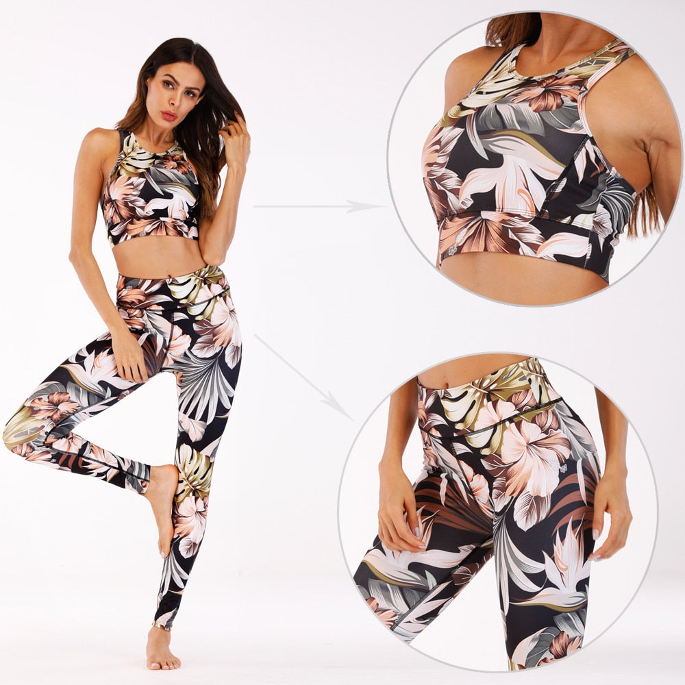 Floral Activewear Set with High Waist Quick Dry Fabric