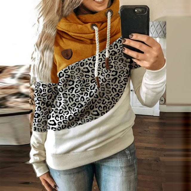Leopard Patchwork Hooded Sweatshirt