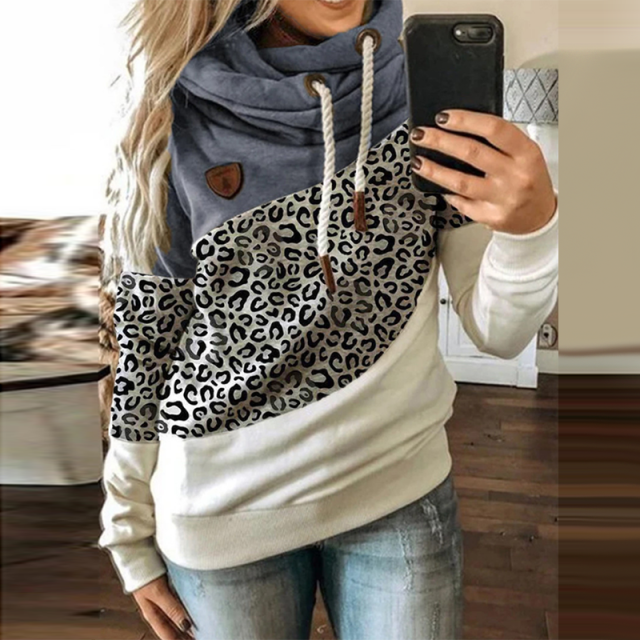 Leopard Patchwork Hooded Sweatshirt