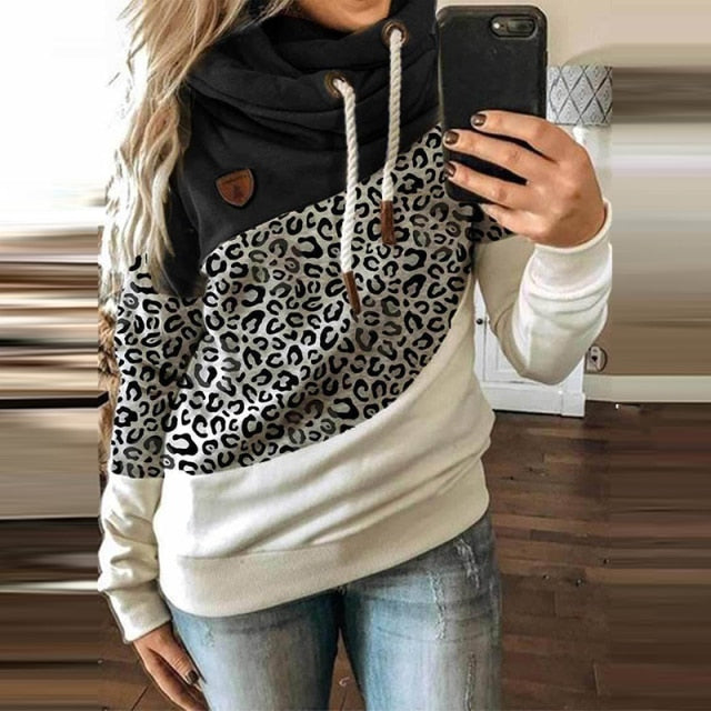 Leopard Patchwork Hooded Sweatshirt