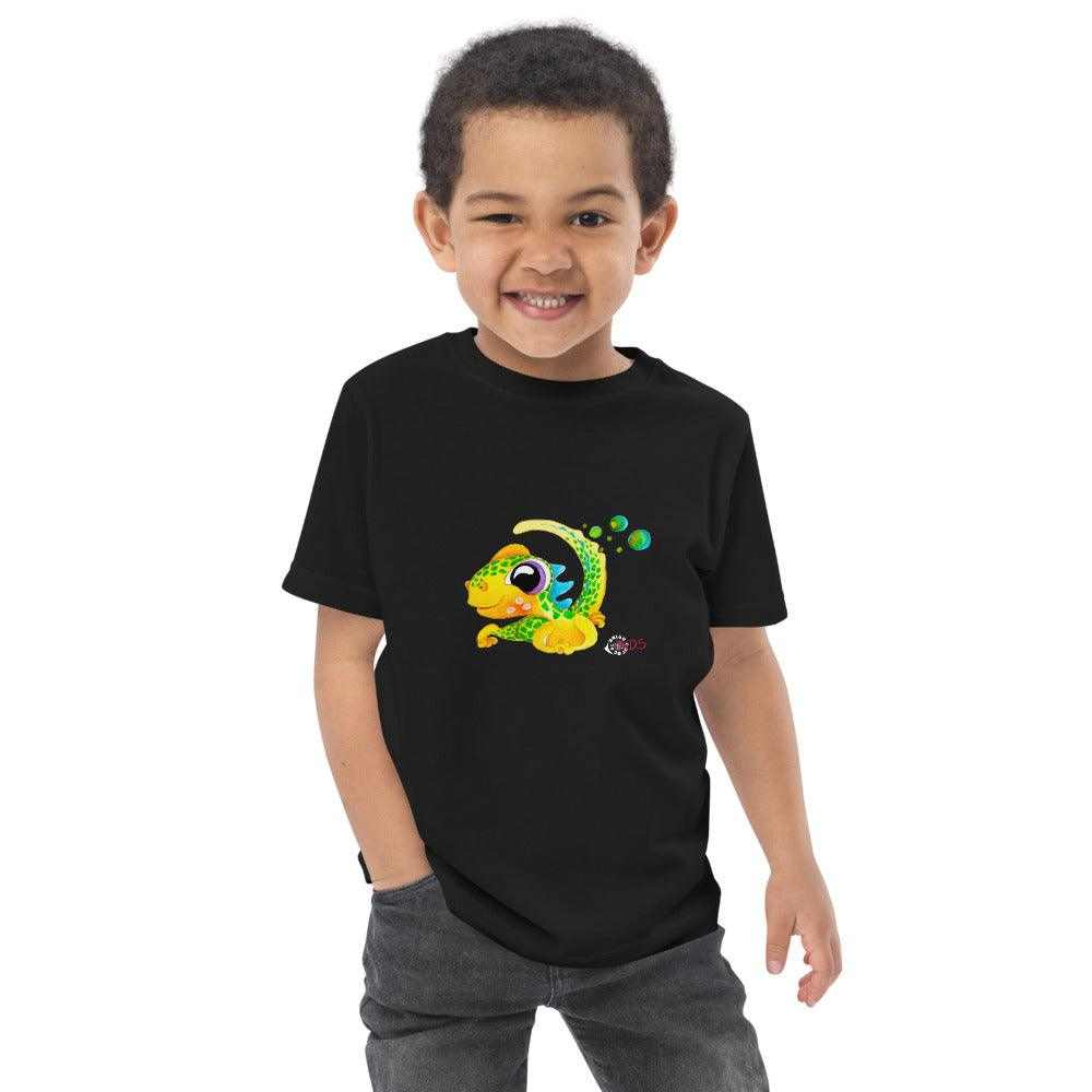 SC Kids Collection kids T-shirt in black cotton jersey with a bright green and yellow iguana graphic