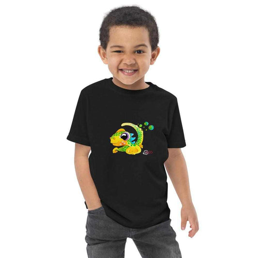 SC Kids Collection kids T-shirt in black cotton jersey with a bright green and yellow iguana graphic