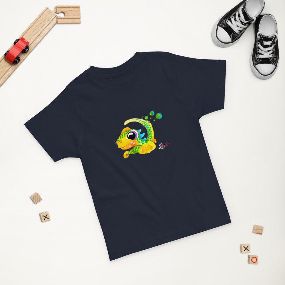 Kids T-shirt from SC Kids Collection in navy cotton jersey, featuring a colorful illustrated iguana on the chest